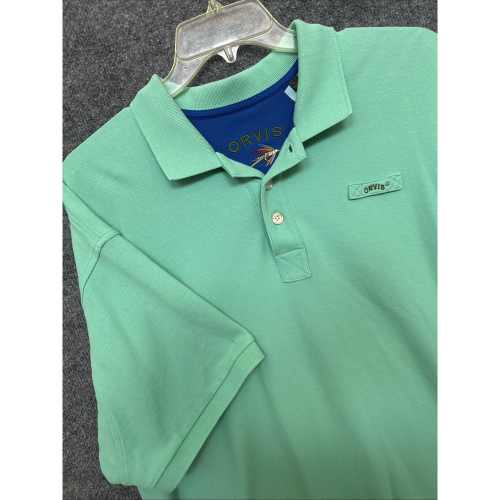 ORVIS Signature Polo Shirt Mens 2XL Green Heavy Cotton Logo Short Sleeve